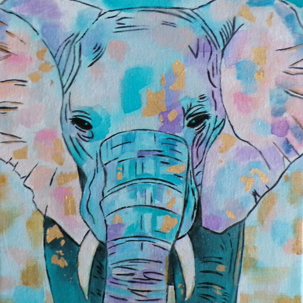 Original Elephant Painting Mixed Media Gold Leaf on Canvas Wall Art